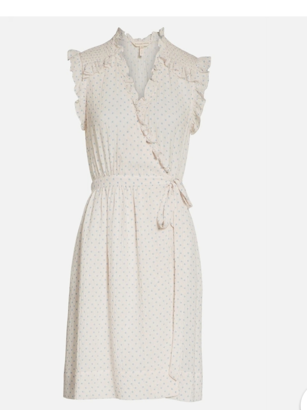 Rebecca Taylor Cream Mini Wrap Dress with Blue Dot Print